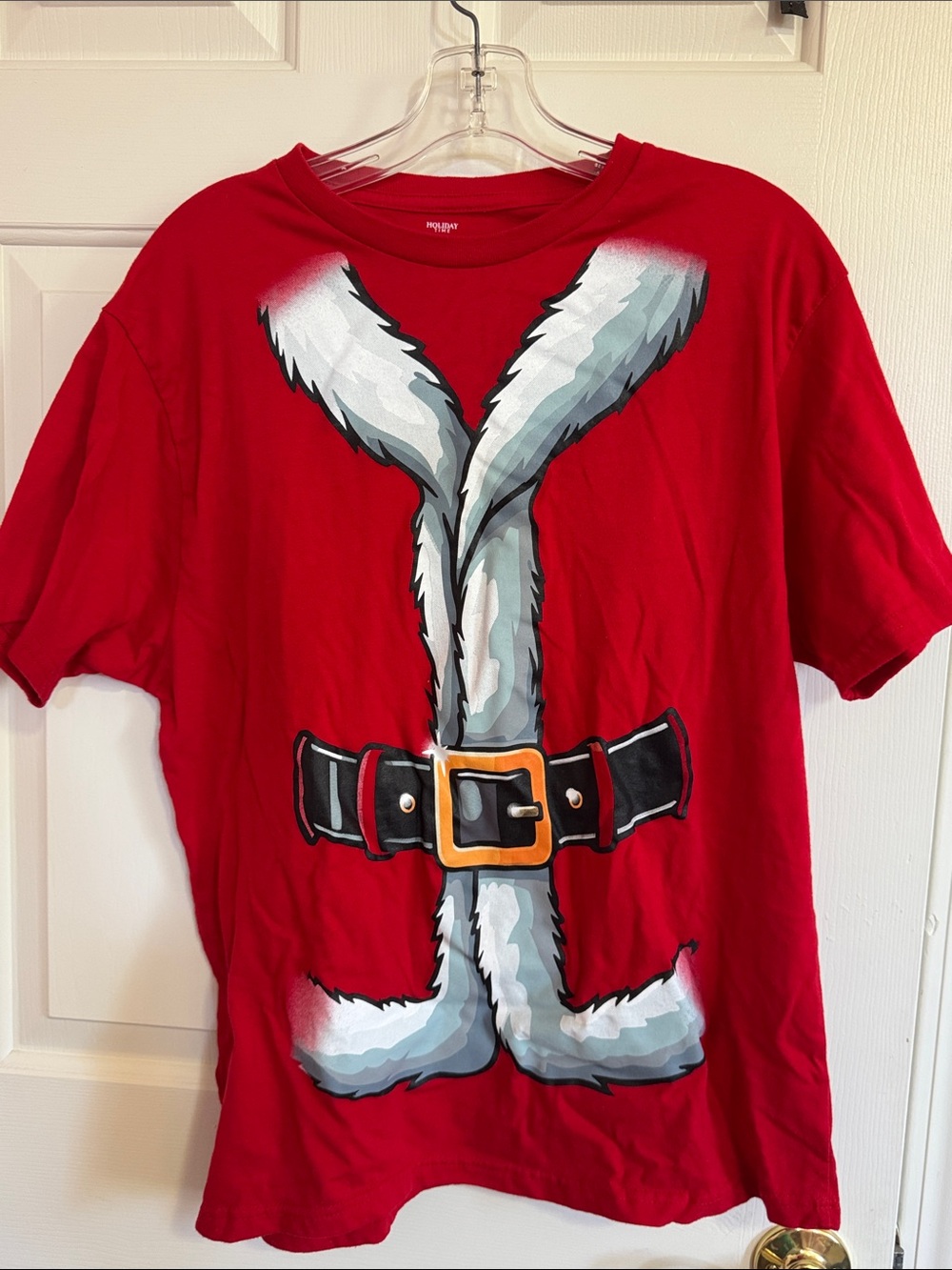Holiday Time Red Men's Graphic Tee with Faux Fur and Belt